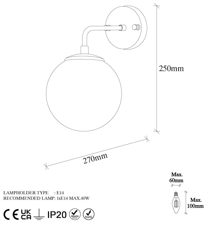 Lampa ścienna Inessites 15 cm złota/biały klosz  - zdjęcie 5