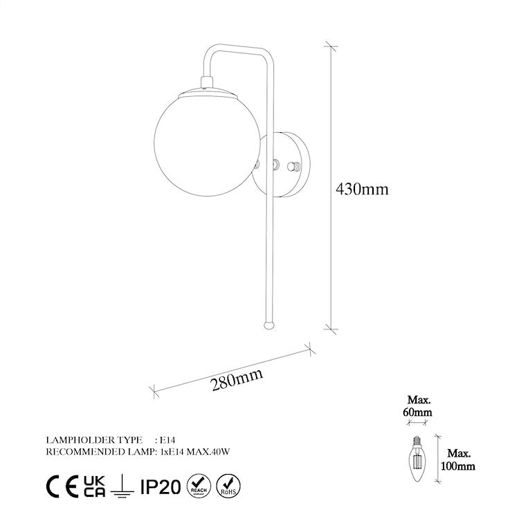 Lampa ścienna Inessites 43 cm złota/ transparentny klosz  - zdjęcie 5