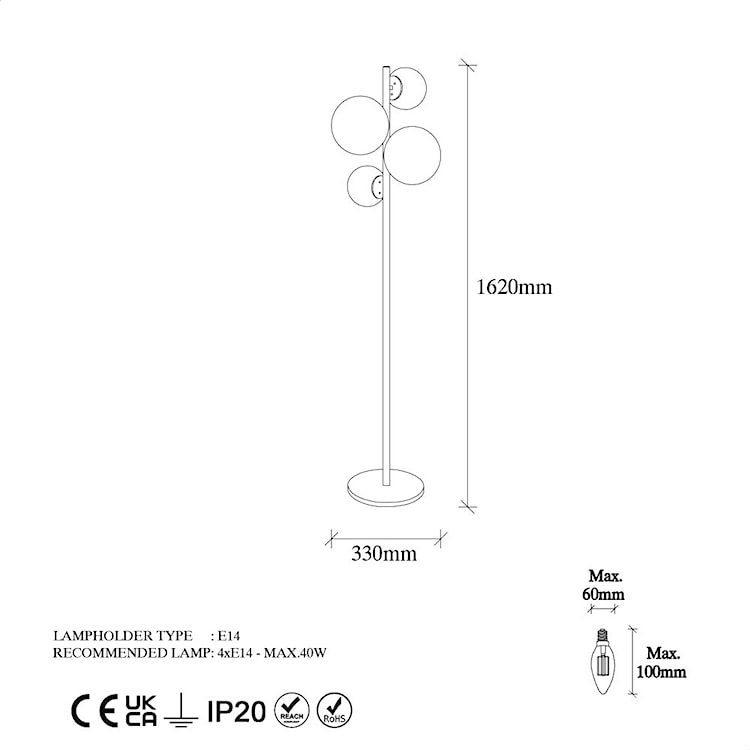 Lampa podłogowa Horrelf złota/ mleczne klosze  - zdjęcie 7