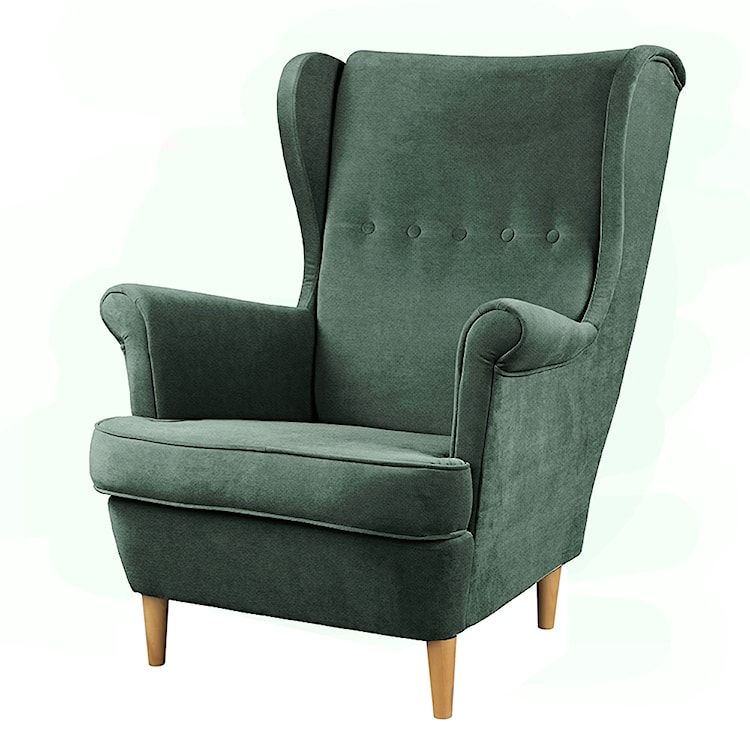 Fotel z podnóżkiem Malmo butelkowa zieleń w tkaninie Easy Clean na bukowych nóżkach  - zdjęcie 2