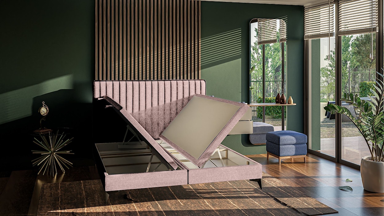 Łóżko tapicerowane 180x200 cm Fagnano z pojemnikami różowe  - zdjęcie 2