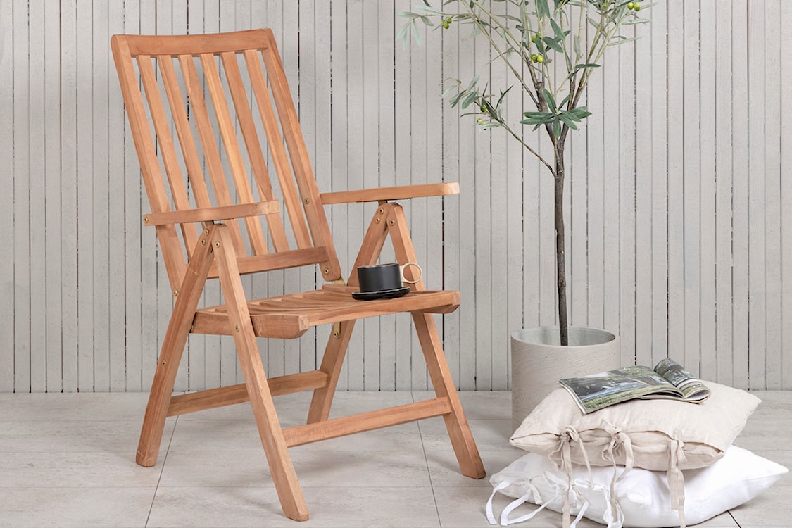 Krzesło ogrodowe z regulowanym oparciem Koyoo z drewna tekowego  - zdjęcie 2