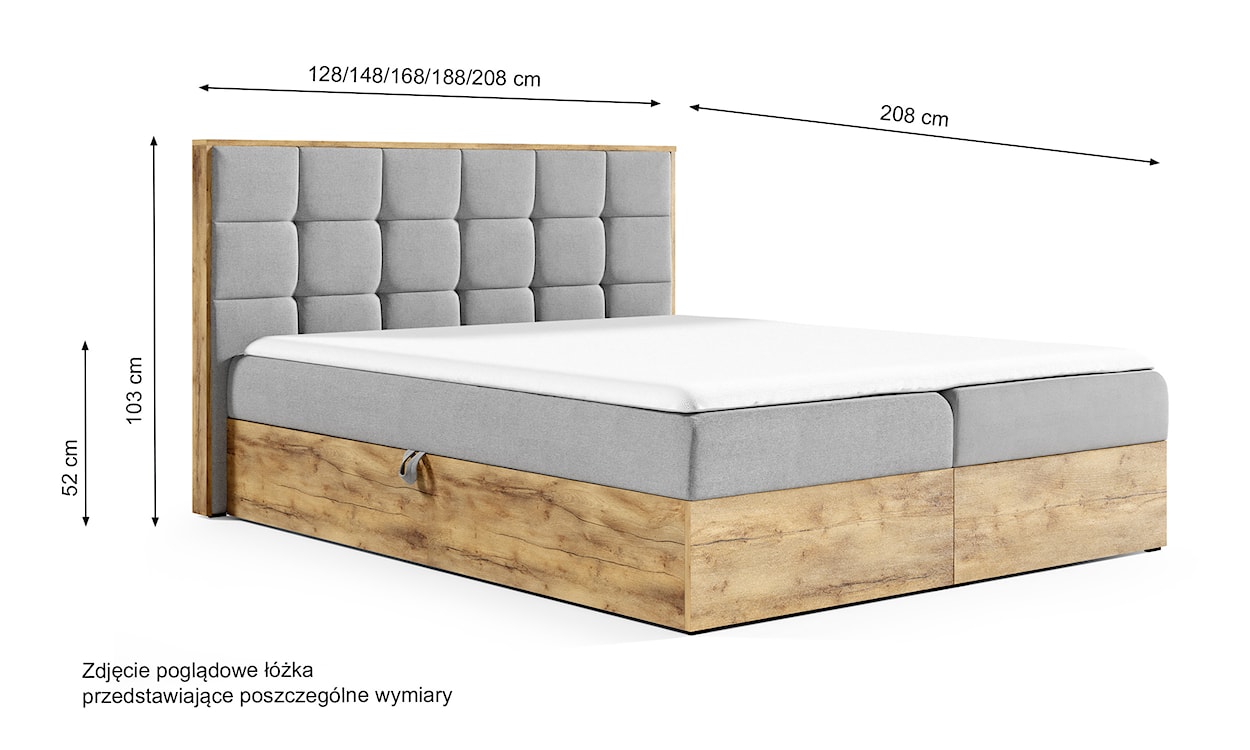 Łóżko kontynentalne Molinella 180x200 z dwoma pojemnikami i materacem szare  - zdjęcie 4