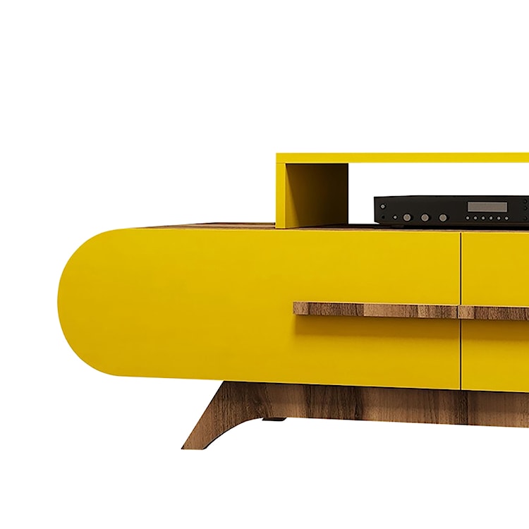 Szafka RTV Ovalia 145 cm z żółtym frontem i wiszącą szafką  - zdjęcie 6