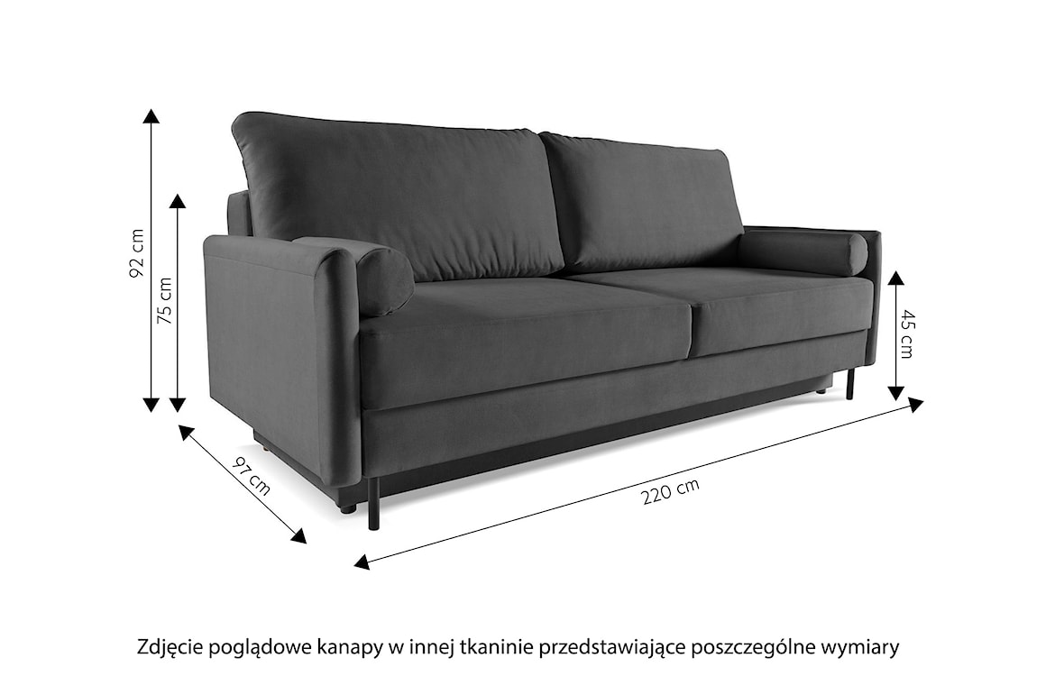 Kanapa rozkładana trzyosobowa Tomonde z pojemnikiem granatowa welur łatwoczyszczący  - zdjęcie 8