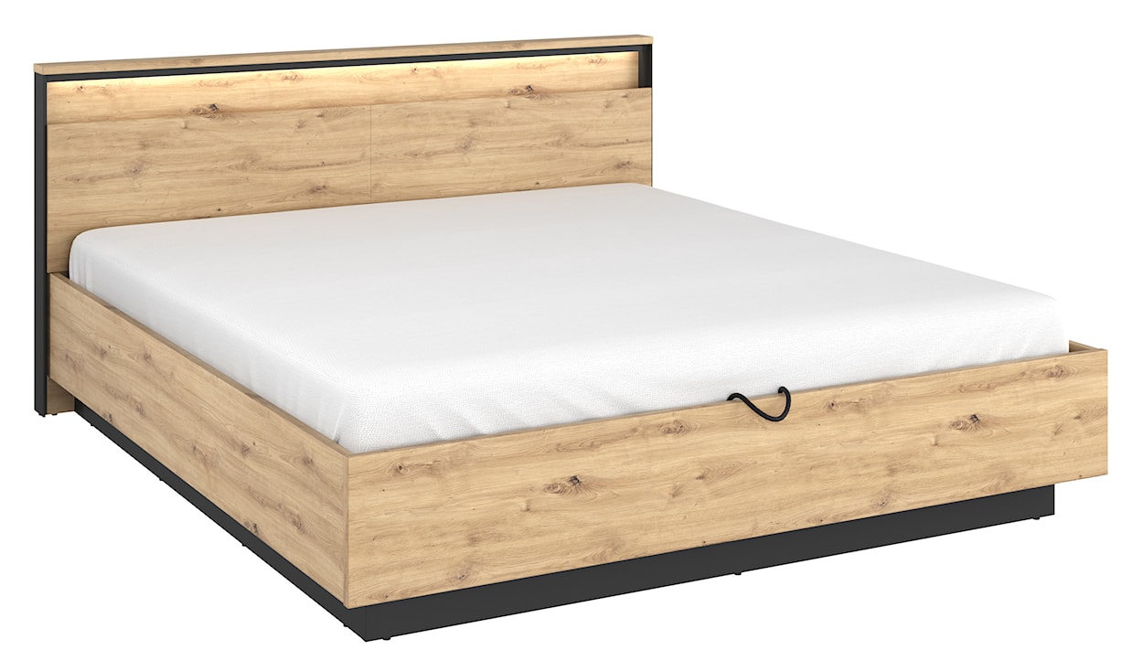 Łóżko Quant 160x200 cm z pojemnikiem na pościel i oświetleniem dąb artisan/czarny