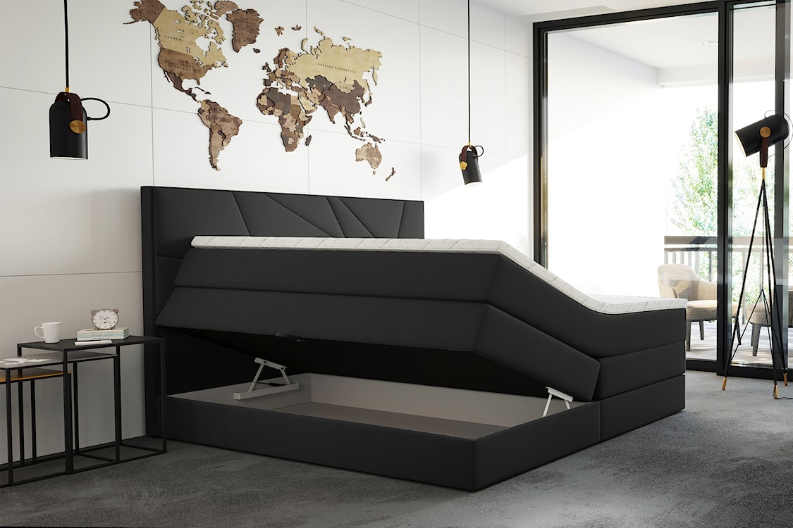 Łóżko kontynentalne 160x200 cm Vendes z pojemnikami materacami bonnellowymi i kieszeniowym grafitowe welur hydrofobowy  - zdjęcie 3