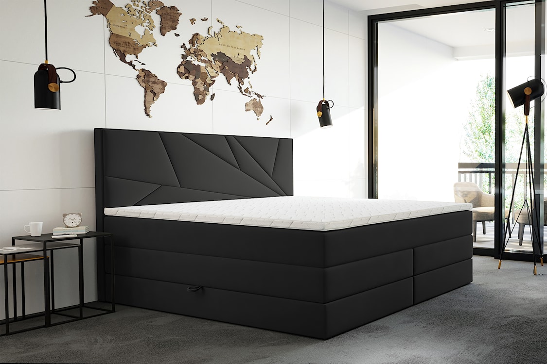 Łóżko kontynentalne 160x200 cm Vendes z pojemnikami materacami bonnellowymi i kieszeniowym grafitowe welur hydrofobowy  - zdjęcie 2