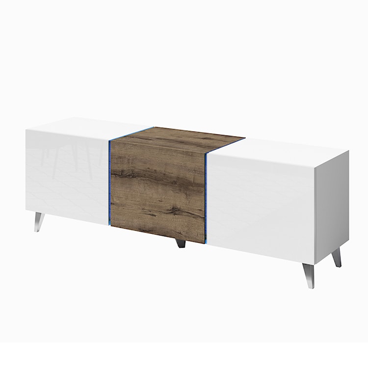 Szafka RTV Bisko 138 cm Biały mat / Biały połysk / Dąb monastery    - zdjęcie 3