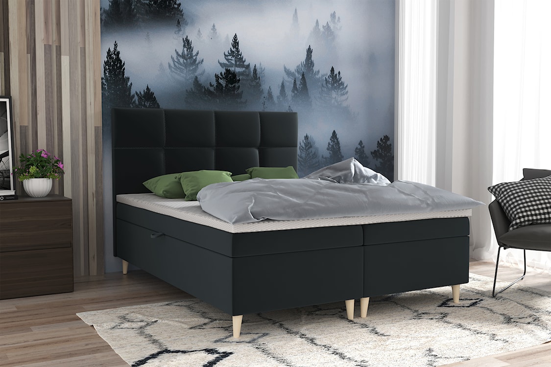 Łóżko kontynentalne 180x200 cm Sclarea z pojemnikami i materacem kieszeniowym grafitowe welur hydrofobowy  - zdjęcie 2