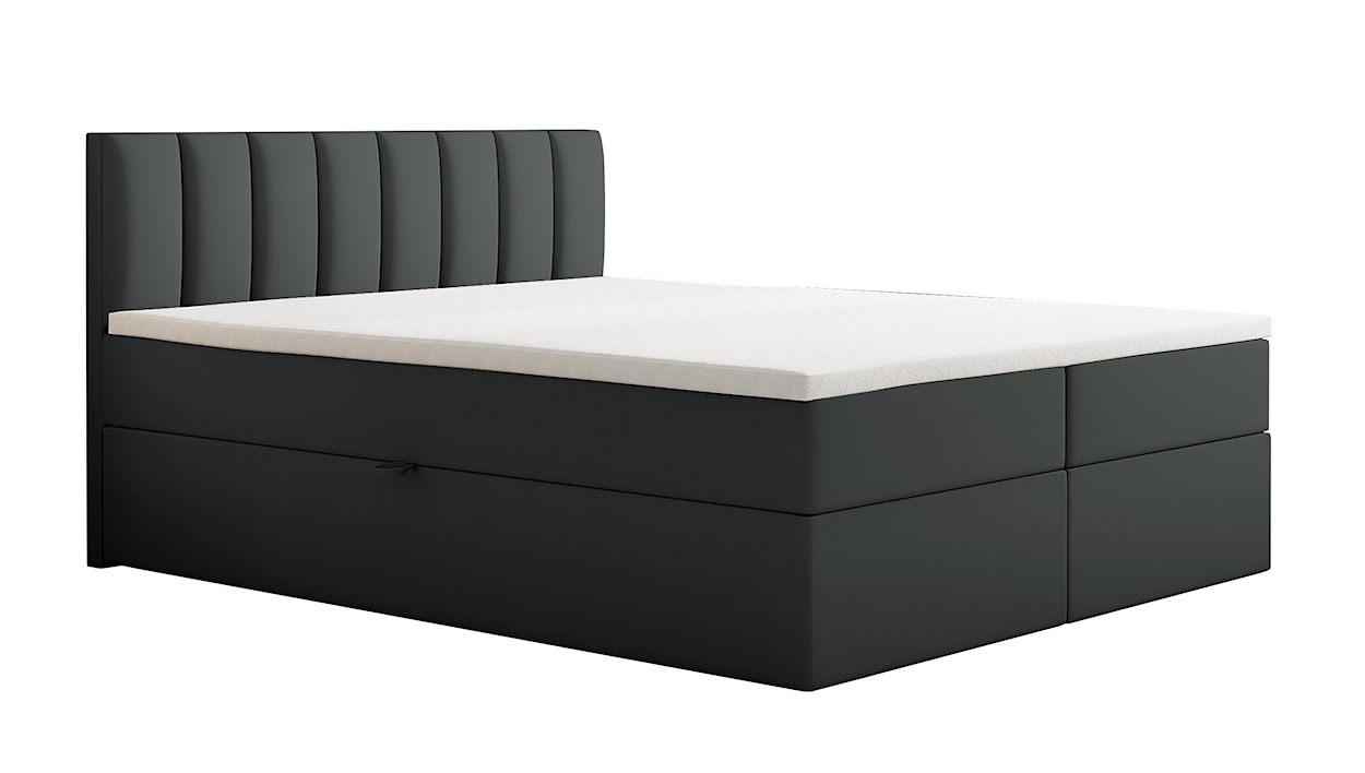 Łóżko kontynentalne 160x200 cm Carbini z pojemnikami  i materacem bonellowym grafitowe welur hydrofobowy 