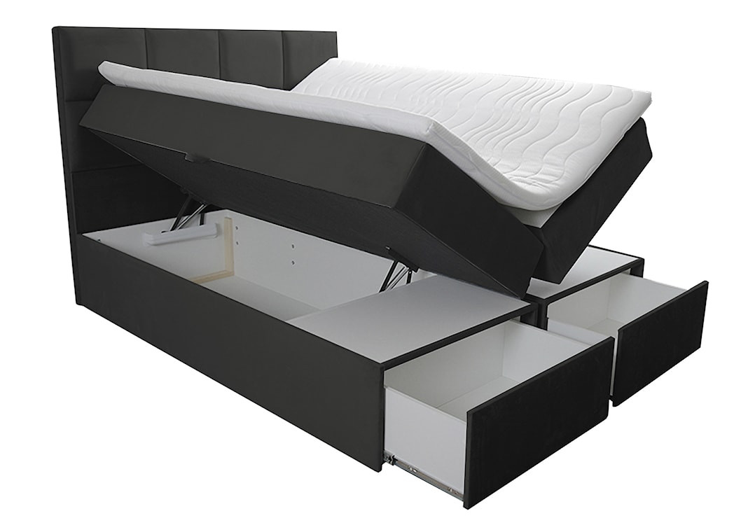 Łóżko kontynentalne 140x200 cm Tokio z pojemnikami i szufladami grafitowe welur hydrofobowy  - zdjęcie 3