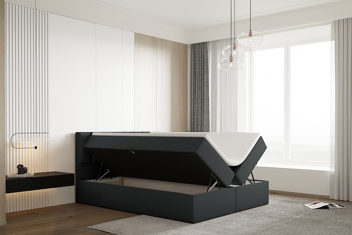 Łóżko kontynentalne 180x200 cm Carbini z pojemnikami  i materacem kieszeniowym grafitowe welur hydrofobowy  - zdjęcie 4