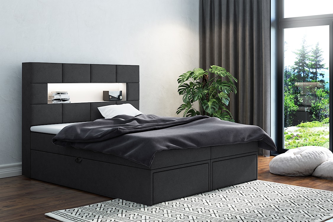 Łóżko kontynentalne 180x200 cm Celaeno z pojemnikami, tapperem i materacem kieszeniowym grafitowe  - zdjęcie 2