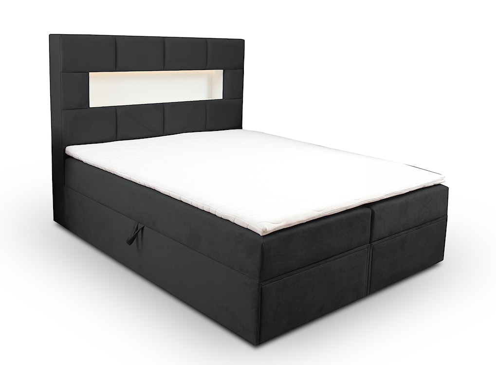 Łóżko kontynentalne 180x200 cm Celaeno z pojemnikami, tapperem i materacem kieszeniowym grafitowe 