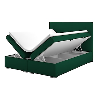 Łóżko kontynentalne 180x200 cm Elagia z pojemnikami i topperem zielone welur hydrofobowy