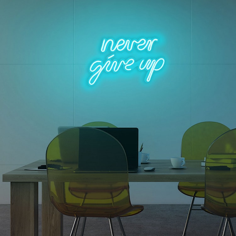 Neon na ścianę Letely z napisem Never Give Up niebieski  - zdjęcie 2