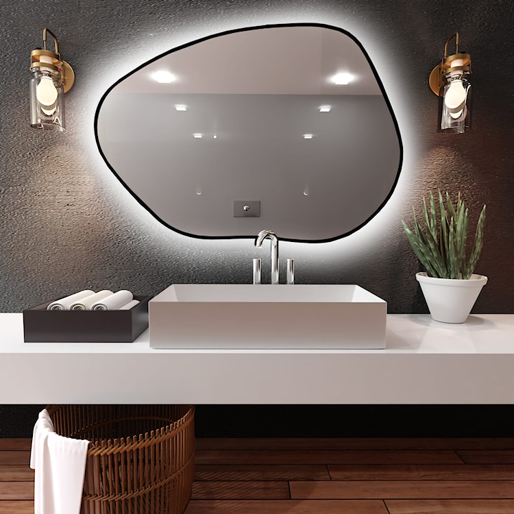 Lustro z podświetleniem Stain I Bright 80x57 cm czarne/ neutralna barwa światła  - zdjęcie 2
