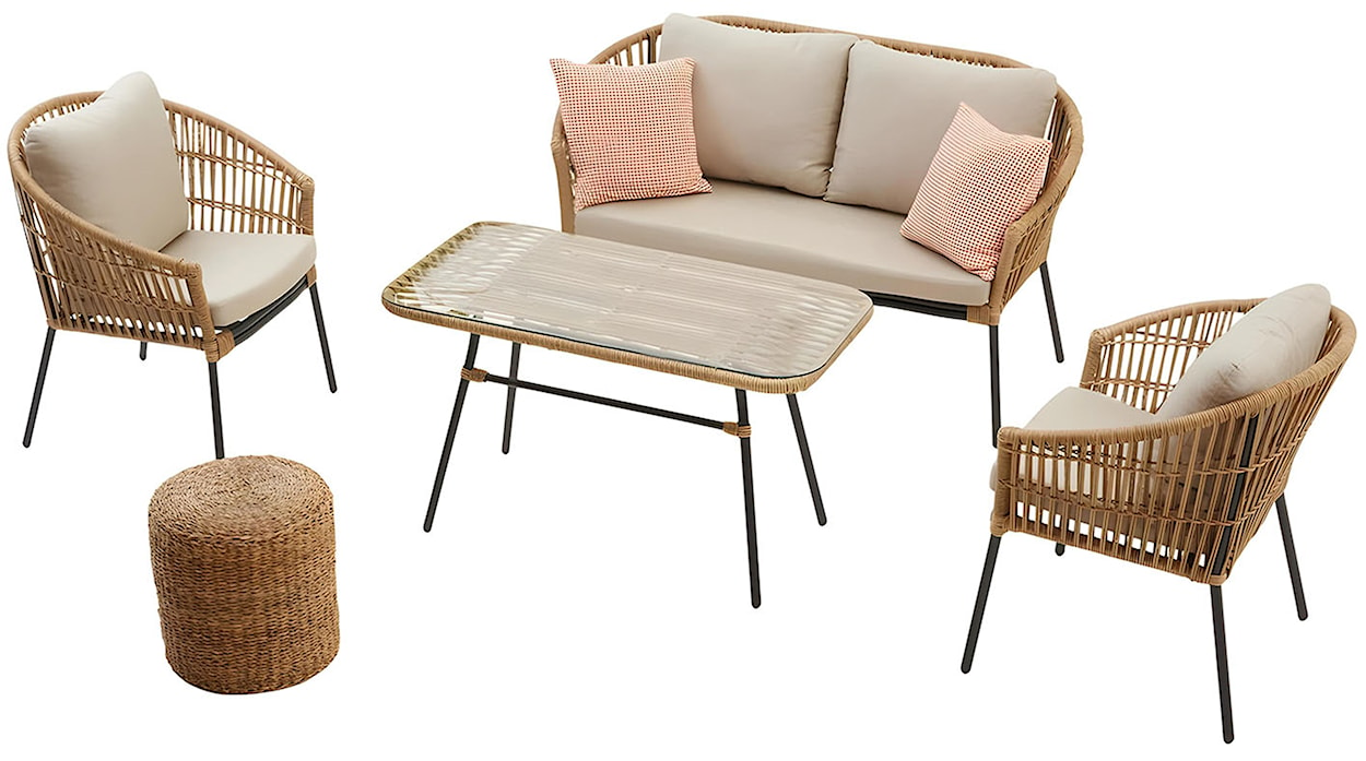 Zestaw ogrodowy Entize z sofą, dwoma fotelami i stolikiem technorattan brązowy