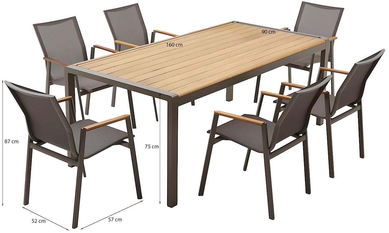 Zestaw ogrodowy Sponates ze stołem i sześcioma krzesłami aluminium/drewno tekowe  - zdjęcie 7
