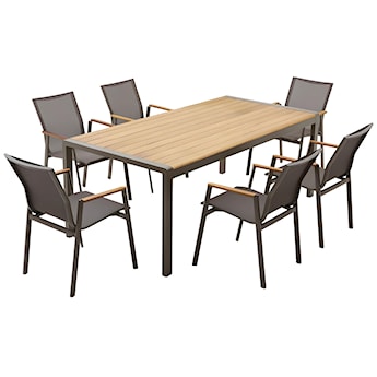 Zestaw ogrodowy Sponates ze stołem i sześcioma krzesłami aluminium/drewno tekowe