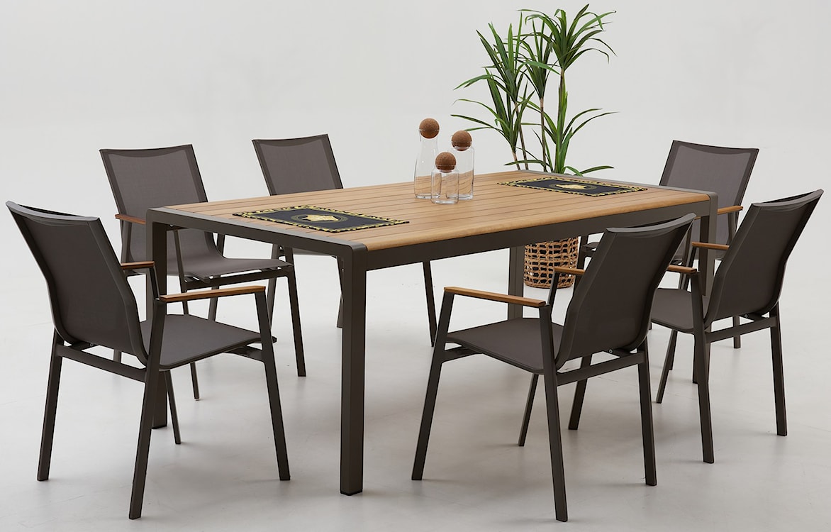 Zestaw ogrodowy Sponates ze stołem i sześcioma krzesłami aluminium/drewno tekowe  - zdjęcie 2