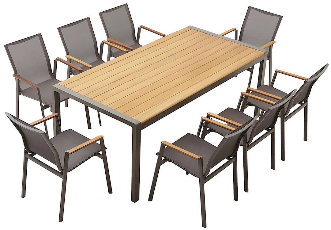Zestaw ogrodowy Sponates ze stołem i ośmioma krzesłami aluminium/drewno tekowe