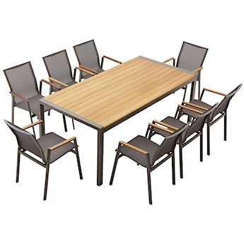 Zestaw ogrodowy Sponates ze stołem i ośmioma krzesłami aluminium/drewno tekowe