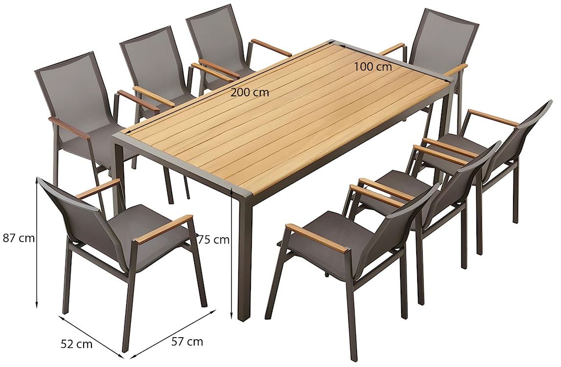 Zestaw ogrodowy Sponates ze stołem i ośmioma krzesłami aluminium/drewno tekowe  - zdjęcie 5