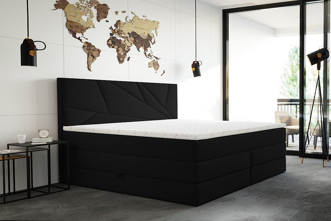 Łóżko kontynentalne 160x200 cm Vendes z pojemnikami materacami bonnellowymi i kieszeniowym czarne welur hydrofobowy  - zdjęcie 2