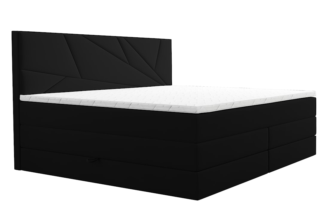 Łóżko kontynentalne 160x200 cm Vendes z pojemnikami materacami bonnellowymi i kieszeniowym czarne welur hydrofobowy 