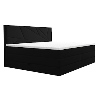 Łóżko kontynentalne 180x200 cm Vendes z pojemnikami materacami bonnellowymi i kieszeniowym czarne welur hydrofobowy