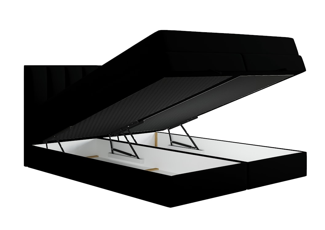Łóżko kontynentalne 140x200 cm Resoluto z pojemnikami materacami bonellowymi i kieszeniowym czarne welur hydrofobowy  - zdjęcie 5