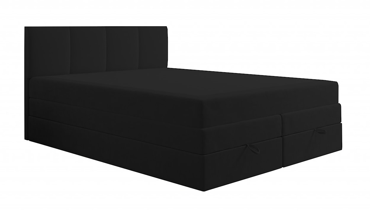 Łóżko kontynentalne 200x200 cm Feliceto z pojemnikami materacami bonellowymi i kieszeniowym czarne welur hydrofobowy 