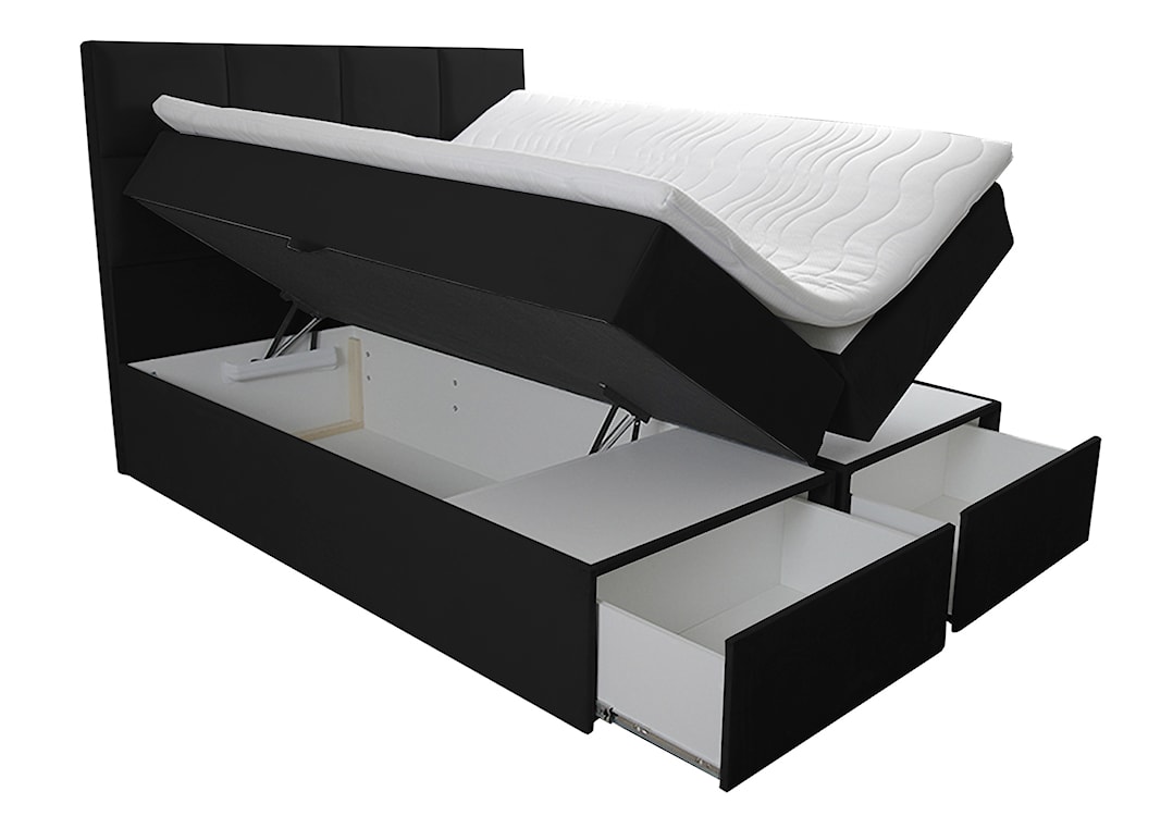 Łóżko kontynentalne 140x200 cm Tokio z pojemnikami i szufladami czarne welur hydrofobowy  - zdjęcie 3