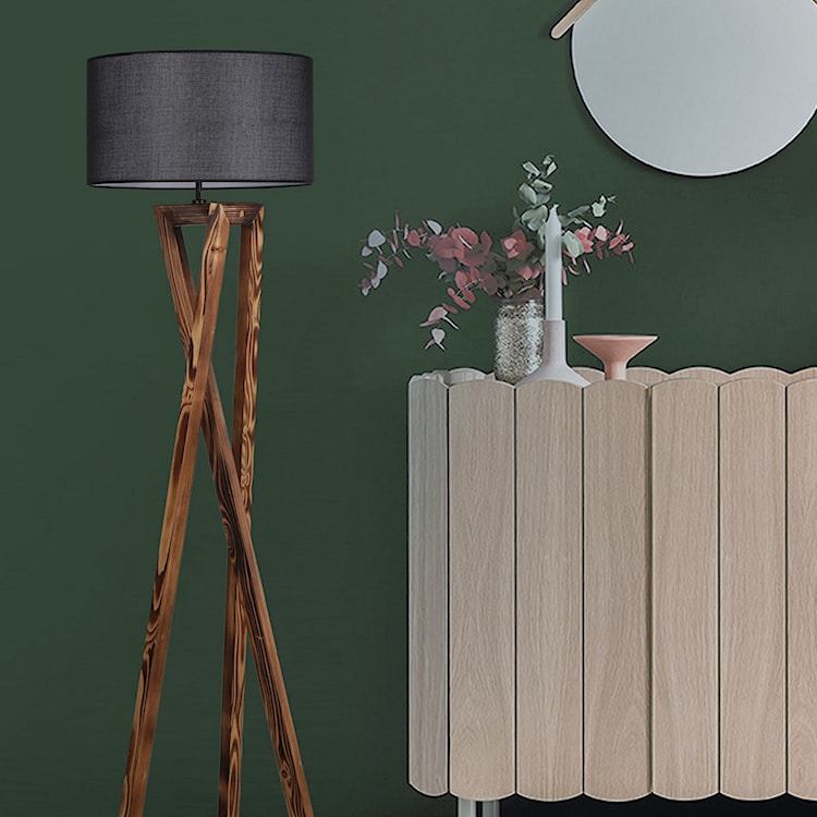 Lampa stojąca nowoczesna Klavoir czarna z jasnym drewnem  - zdjęcie 2