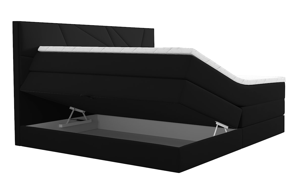 Łóżko kontynentalne 160x200 cm Vendes z pojemnikami materacami bonnellowymi i kieszeniowym czarne welur hydrofobowy  - zdjęcie 4