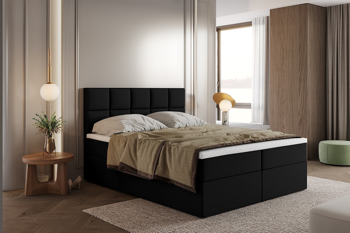 Łóżko kontynentalne  160x200 cm Capelio z pojemnikami i materacami bonellowymi czarne welur hydrofobowy  - zdjęcie 2