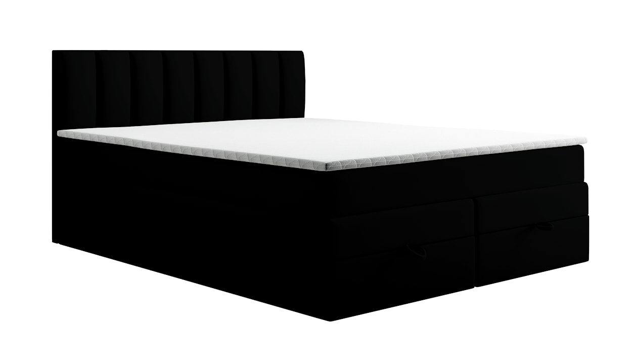 Łóżko kontynentalne 160x200 cm Resoluto z pojemnikami materacami bonellowymi i kieszeniowym czarne welur hydrofobowy 