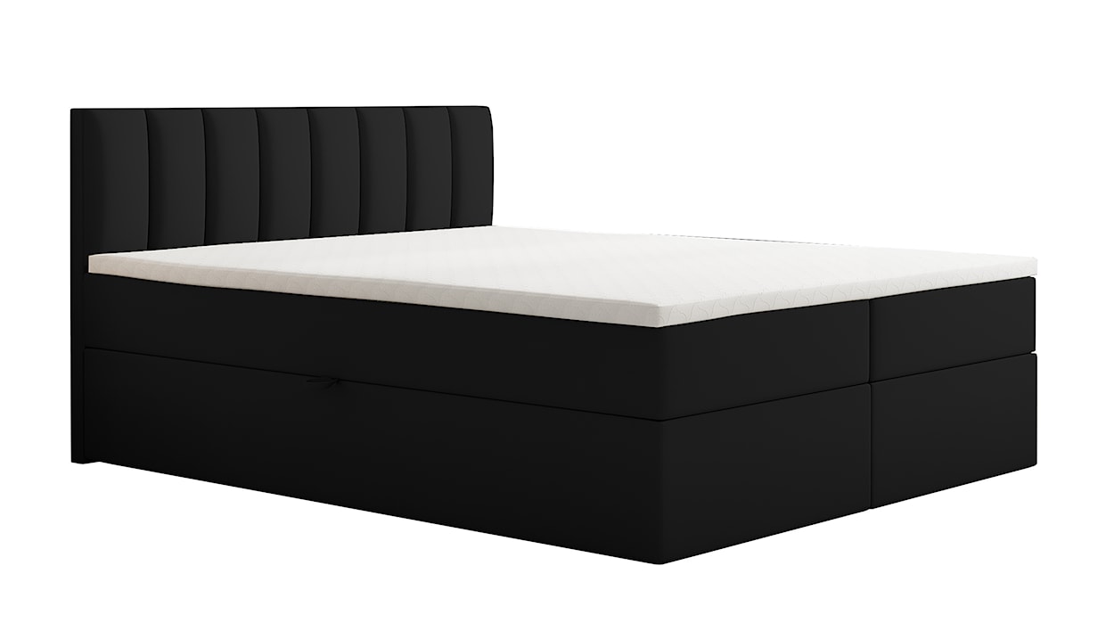 Łóżko kontynentalne 200x200 cm Carbini z pojemnikami  i materacem bonellowym czarne welur hydrofobowy 