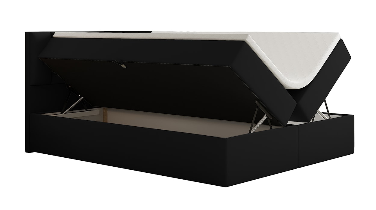 Łóżko kontynentalne 200x200 cm Carbini z pojemnikami  i materacem kieszeniowym czarne welur hydrofobowy  - zdjęcie 3