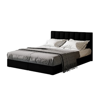 Łóżko kontynentalne 140x200 cm Dorsetto z pojemnikami i materacem bonellowym czarne welur hydrofobowy