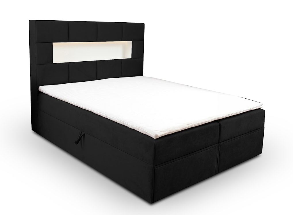 Łóżko kontynentalne 160x200 cm Celaeno z pojemnikami, tapperem i materacem kieszeniowym czarne 