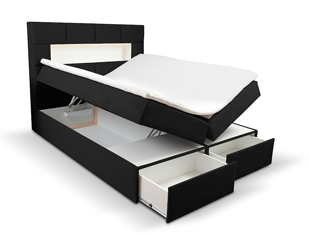 Łóżko kontynentalne 180x200 cm Celaeno z pojemnikami, tapperem i materacem kieszeniowym czarne  - zdjęcie 4