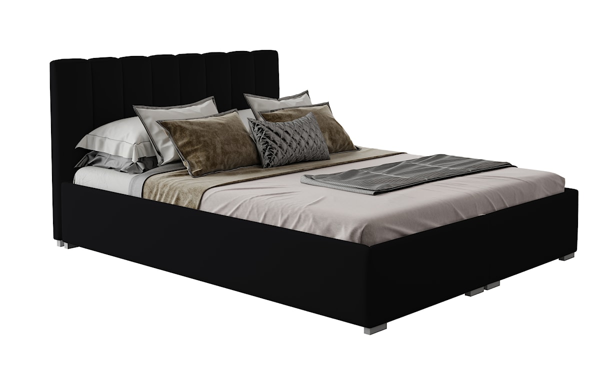 Łóżko tapicerowane 160x200 cm Romkino z pojemnikami czarne welur hydrofobowy 