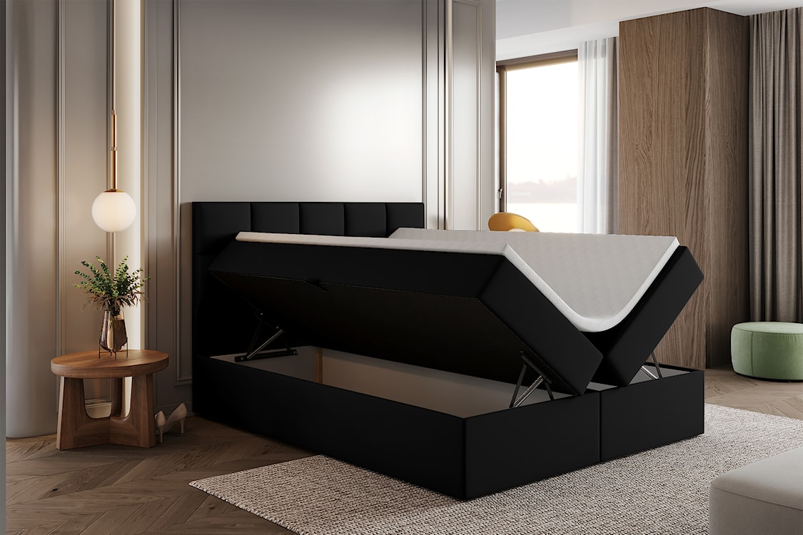 Łóżko kontynentalne  180x200 cm Capelio z pojemnikami i materacami bonellowymi czarne welur hydrofobowy  - zdjęcie 4