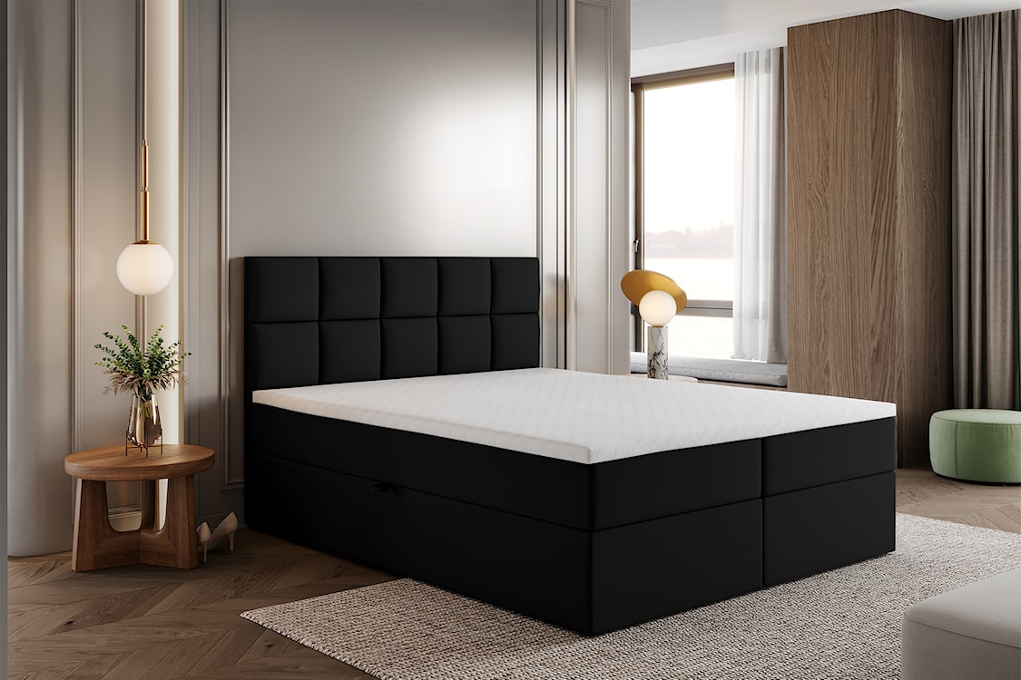 Łóżko kontynentalne  140x200 cm Capelio z pojemnikami i materacami bonellowymi czarne welur hydrofobowy  - zdjęcie 3