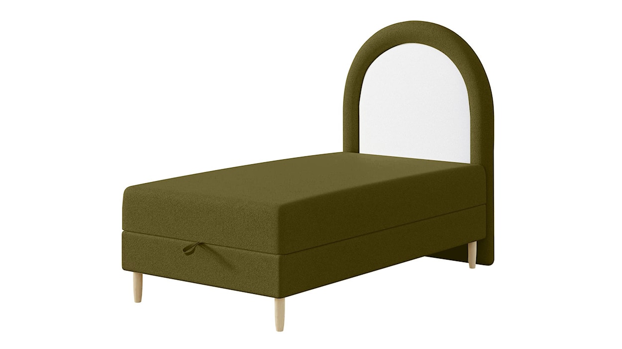 Łóżko kontynentalne dla dziecka 90x160 cm Asparetto z pojemnikiem oliwkowe w tkaninie boucle  - zdjęcie 3