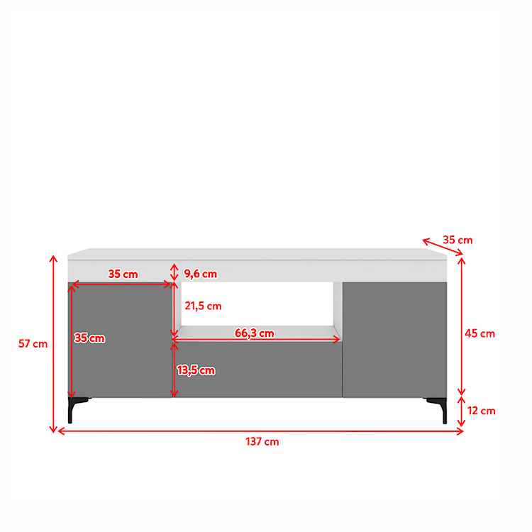 Szafka RTV Gusto 137 cm Biały mat / Szary mat    - zdjęcie 7