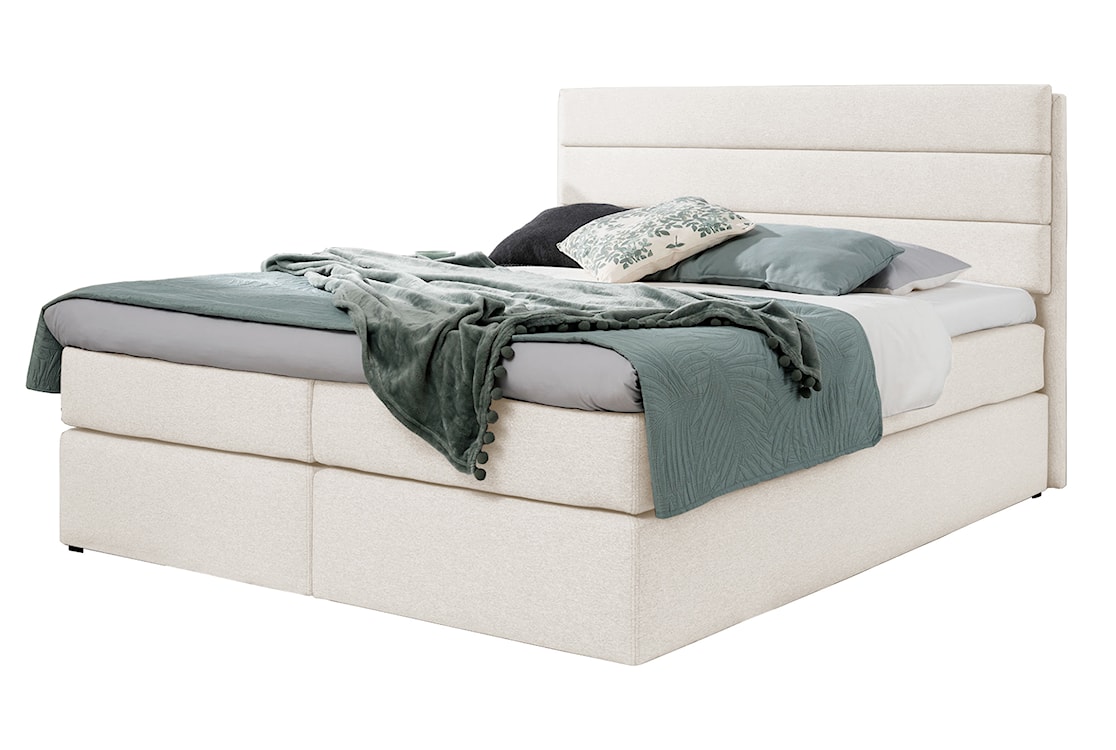Łóżko kontynentalne Floreso 200x200 z materacem i topperem kremowe